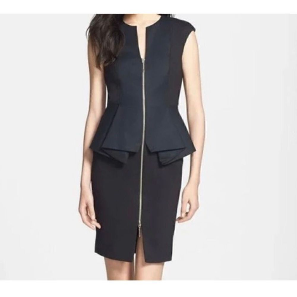 Ted Baker Women's Jamthum Structured Zip Detail Peplum Dress Black Size 2 NWT
